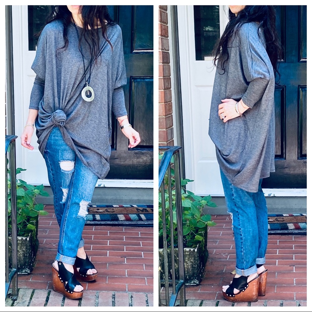 OVERSIZED LOOSE FIT CHARCOAL GREY KNIT SWEATER - Picture 9 of 15